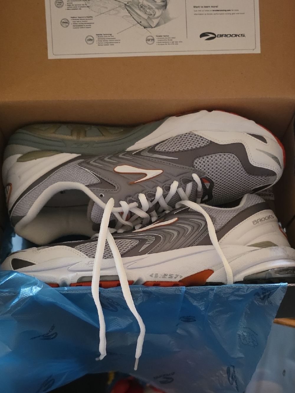 Brooks Men's Sneakers - Gray, White with Orange Highlights